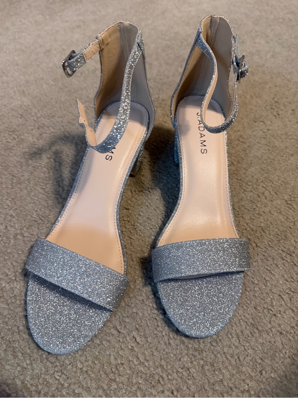 J. Adams Silver Glitter Ankle-Strap Block Heel Daisy Sandals